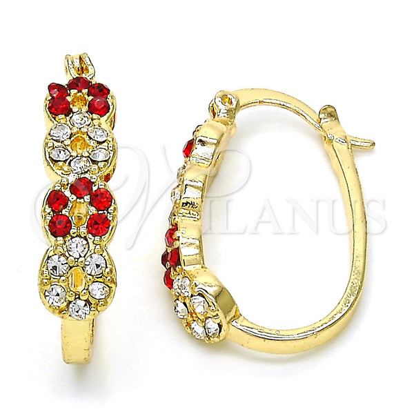 Gold Filled Hoop Earrings — Small Hoop with Garnet and White Crystal Polished — main product view — SKU 119282 | Oro Laminado aretes de aro — Small Hoop with Garnet and cristal blanco pulido — SKU 119282