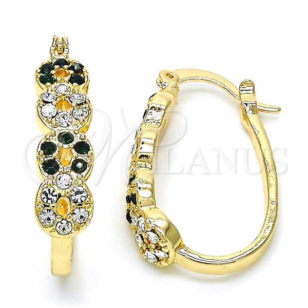 Gold Filled Hoop Earrings — Small Hoop with Green and White Crystal Polished — main product view — SKU 119283 | Oro Laminado aretes de aro — Small Hoop with Green and cristal blanco pulido — SKU 119283
