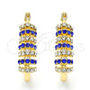 Oro Laminado Small Hoop, Gold Filled Style with Sapphire Blue and White Crystal, Polished, Golden Finish, 02.100.0070.15