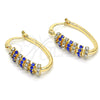 Oro Laminado Small Hoop, Gold Filled Style with Sapphire Blue and White Crystal, Polished, Golden Finish, 02.100.0070.15
