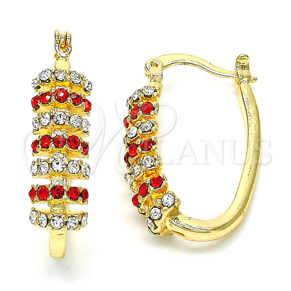 Gold Filled Hoop Earrings — Small Hoop with Garnet and White Crystal Polished — main product view — SKU 119285 | Oro Laminado aretes de aro — Small Hoop with Garnet and cristal blanco pulido — SKU 119285