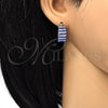 Oro Laminado Small Hoop, Gold Filled Style with Sapphire Blue and White Crystal, Polished, Golden Finish, 02.100.0072.15