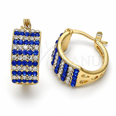 Oro Laminado Small Hoop, Gold Filled Style with Sapphire Blue and White Crystal, Polished, Golden Finish, 02.100.0072.15