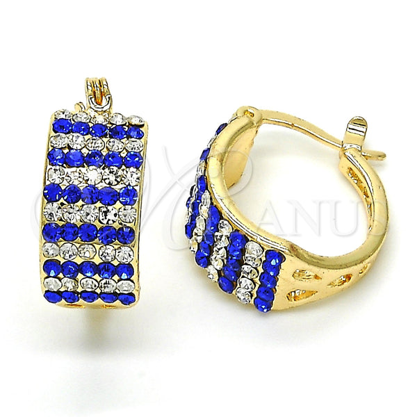 Gold Filled Hoop Earrings — Small Hoop with Sapphire Blue and White Crystal — main product view — SKU 119289 | Oro Laminado aretes de aro — Small Hoop with Sapphire Blue and cristal blanco — SKU 119289