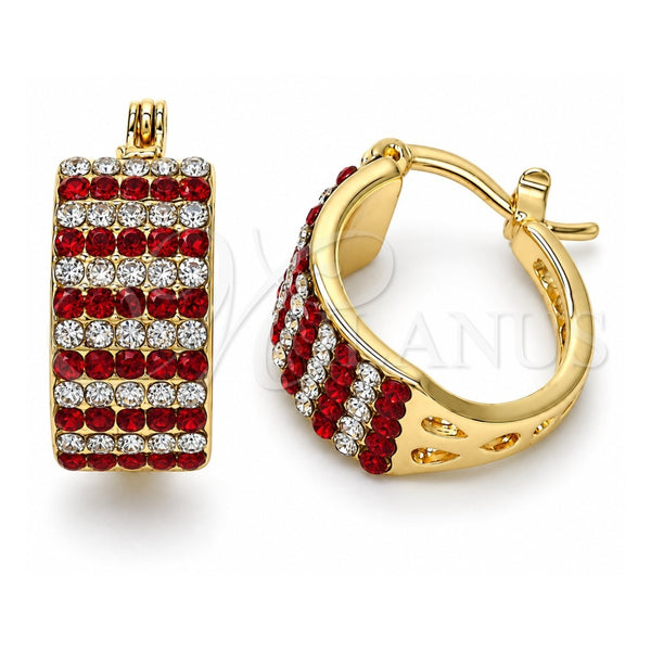 Oro Laminado Small Hoop, Gold Filled Style with Garnet and White Crystal, Polished, Golden Finish, 02.100.0072.1.15
