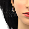 Oro Laminado Small Hoop, Gold Filled Style with Sapphire Blue and White Crystal, Polished, Golden Finish, 02.100.0073.20