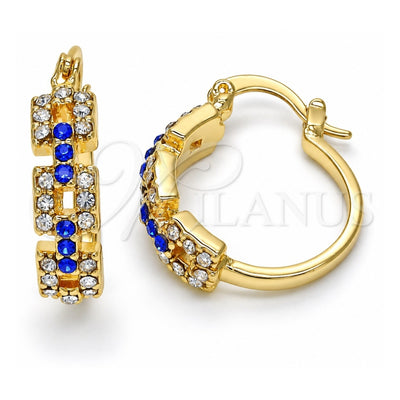 Oro Laminado Small Hoop, Gold Filled Style with Sapphire Blue and White Crystal, Polished, Golden Finish, 02.100.0073.20