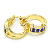 Oro Laminado Small Hoop, Gold Filled Style with Sapphire Blue and White Crystal, Polished, Golden Finish, 02.100.0074.15