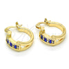 Oro Laminado Small Hoop, Gold Filled Style with Sapphire Blue and White Crystal, Polished, Golden Finish, 02.100.0074.15