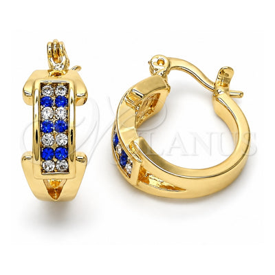 Oro Laminado Small Hoop, Gold Filled Style with Sapphire Blue and White Crystal, Polished, Golden Finish, 02.100.0074.15