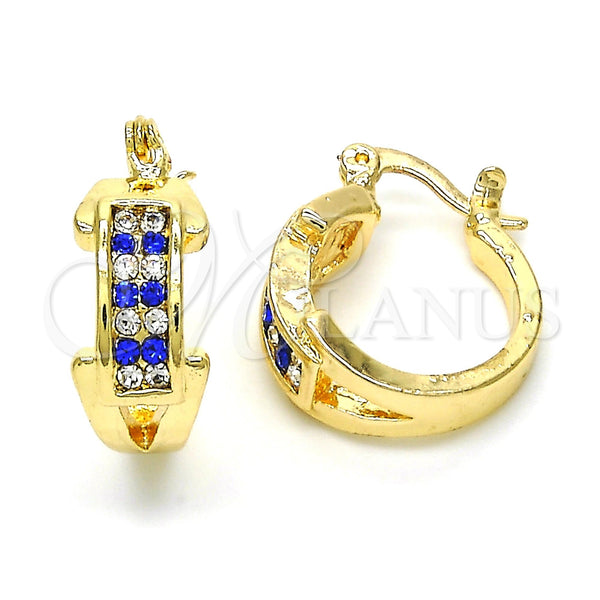 Gold Filled Hoop Earrings — Small Hoop with Sapphire Blue and White Crystal — main product view — SKU 119294 | Oro Laminado aretes de aro — Small Hoop with Sapphire Blue and cristal blanco — SKU 119294