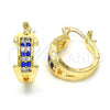 Oro Laminado Small Hoop, Gold Filled Style with Sapphire Blue and White Crystal, Polished, Golden Finish, 02.100.0074.15