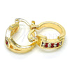 Oro Laminado Small Hoop, Gold Filled Style with Garnet and White Crystal, Polished, Golden Finish, 02.100.0074.1.15