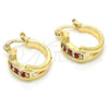 Oro Laminado Small Hoop, Gold Filled Style with Garnet and White Crystal, Polished, Golden Finish, 02.100.0074.1.15