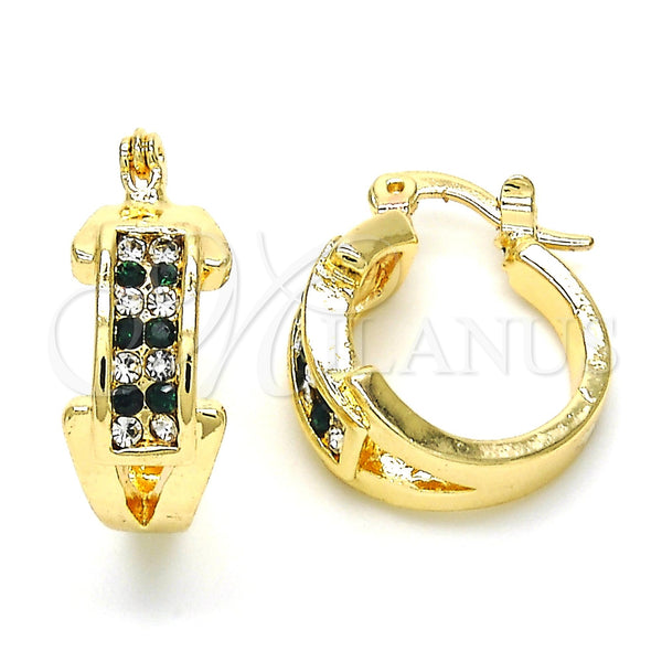Gold Filled Hoop Earrings — Small Hoop with Green and White Crystal Polished — main product view — SKU 119296 | Oro Laminado aretes de aro — Small Hoop with Green and cristal blanco pulido — SKU 119296