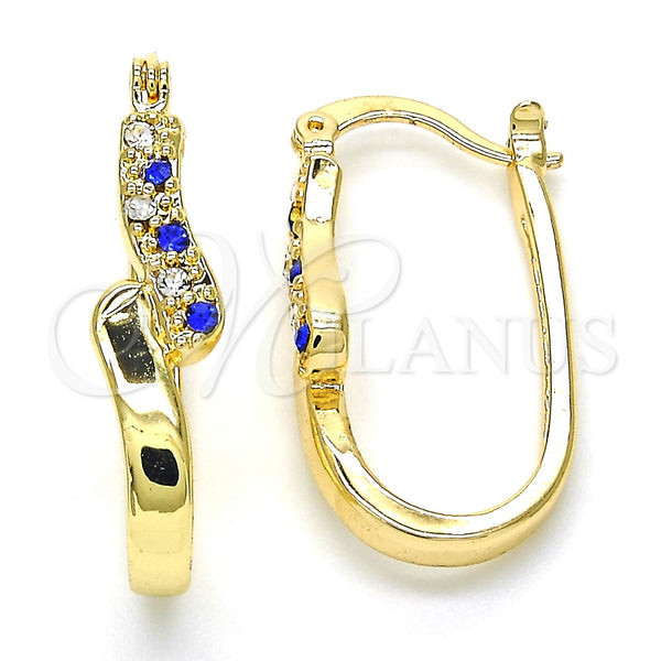Gold Filled Hoop Earrings — Small Hoop with Sapphire Blue and White Crystal — main product view — SKU 119297 | Oro Laminado aretes de aro — Small Hoop with Sapphire Blue and cristal blanco — SKU 119297