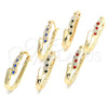 Oro Laminado Small Hoop, Gold Filled Style with Sapphire Blue and White Crystal, Polished, Golden Finish, 02.100.0075.15