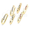 Oro Laminado Small Hoop, Gold Filled Style with Garnet and White Crystal, Polished, Golden Finish, 02.100.0075.1.15
