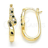 Oro Laminado Small Hoop, Gold Filled Style with Green and White Crystal, Polished, Golden Finish, 02.100.0075.2.15