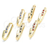 Oro Laminado Small Hoop, Gold Filled Style with Green and White Crystal, Polished, Golden Finish, 02.100.0075.2.15