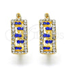 Oro Laminado Small Hoop, Gold Filled Style with Sapphire Blue and White Crystal, Polished, Golden Finish, 02.100.0077.15