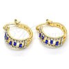 Oro Laminado Small Hoop, Gold Filled Style with Sapphire Blue and White Crystal, Polished, Golden Finish, 02.100.0077.15