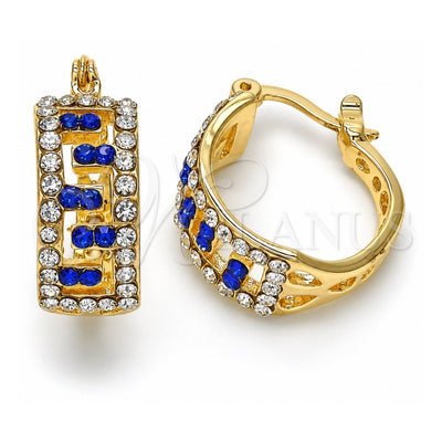Oro Laminado Small Hoop, Gold Filled Style with Sapphire Blue and White Crystal, Polished, Golden Finish, 02.100.0077.15