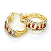 Oro Laminado Small Hoop, Gold Filled Style with Garnet and White Crystal, Polished, Golden Finish, 02.100.0077.1.15