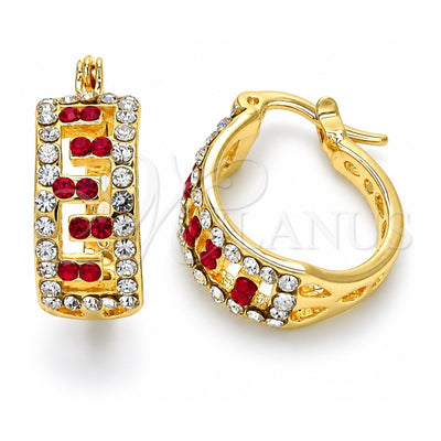 Oro Laminado Small Hoop, Gold Filled Style with Garnet and White Crystal, Polished, Golden Finish, 02.100.0077.1.15