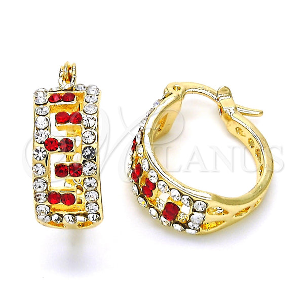 Gold Filled Hoop Earrings — Small Hoop with Garnet and White Crystal Polished — main product view — SKU 119304 | Oro Laminado aretes de aro — Small Hoop with Garnet and cristal blanco pulido — SKU 119304