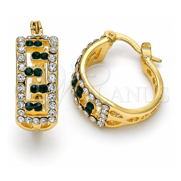 Oro Laminado Small Hoop, Gold Filled Style with Green and White Crystal, Polished, Golden Finish, 02.100.0077.2.15