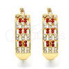 Oro Laminado Small Hoop, Gold Filled Style with Garnet and White Crystal, Polished, Golden Finish, 02.100.0080.1.15