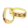 Oro Laminado Small Hoop, Gold Filled Style with Garnet and White Crystal, Polished, Golden Finish, 02.100.0080.1.15
