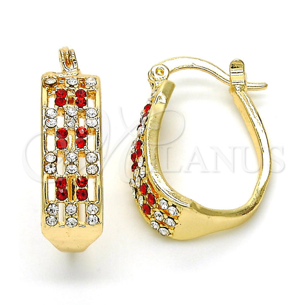 Gold Filled Hoop Earrings — Small Hoop with Garnet and White Crystal Polished — main product view — SKU 119310 | Oro Laminado aretes de aro — Small Hoop with Garnet and cristal blanco pulido — SKU 119310