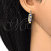 Oro Laminado Small Hoop, Gold Filled Style with Sapphire Blue and White Crystal, Polished, Golden Finish, 02.100.0081.15