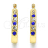 Oro Laminado Small Hoop, Gold Filled Style with Sapphire Blue and White Crystal, Polished, Golden Finish, 02.100.0081.15