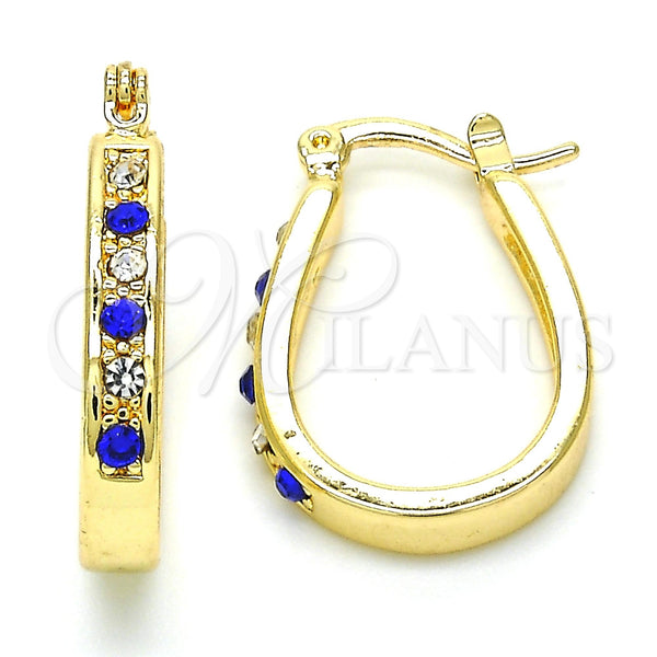 Gold Filled Hoop Earrings — Small Hoop with Sapphire Blue and White Crystal — main product view — SKU 119312 | Oro Laminado aretes de aro — Small Hoop with Sapphire Blue and cristal blanco — SKU 119312
