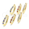Oro Laminado Small Hoop, Gold Filled Style with Sapphire Blue and White Crystal, Polished, Golden Finish, 02.100.0081.15