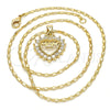Oro Laminado Pendant Necklace, Gold Filled Style Mom and Heart Design, with White Cubic Zirconia, Polished, Golden Finish, 04.156.0092.1.20 (02 MM Thickness, 20 Inches Length)