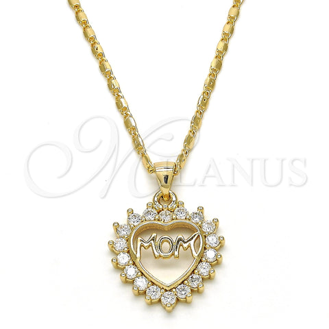 Oro Laminado Pendant Necklace, Gold Filled Style Mom and Heart Design, with White Cubic Zirconia, Polished, Golden Finish, 04.156.0092.1.20 (02 MM Thickness, 20 Inches Length)
