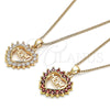 Oro Laminado Pendant Necklace, Gold Filled Style Mom and Heart Design, with White Cubic Zirconia, Polished, Golden Finish, 04.156.0092.1.20 (02 MM Thickness, 20 Inches Length)