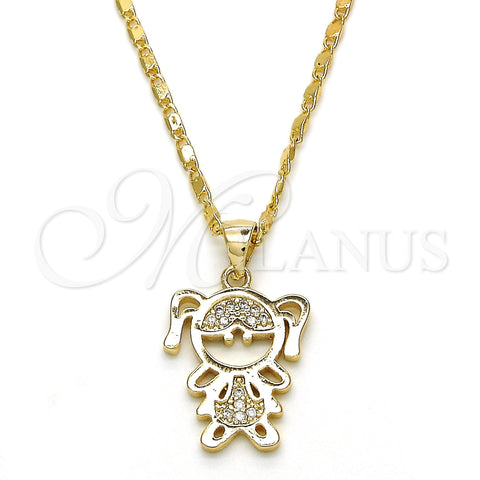Oro Laminado Pendant Necklace, Gold Filled Style Little Girl Design, with White Micro Pave, Polished, Golden Finish, 04.156.0115.20 (02 MM Thickness, 20 Inches Length)