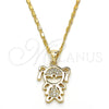 Oro Laminado Pendant Necklace, Gold Filled Style Little Girl Design, with White Micro Pave, Polished, Golden Finish, 04.156.0115.20 (02 MM Thickness, 20 Inches Length)