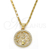 Oro Laminado Pendant Necklace, Gold Filled Style Tree Design, with White Cubic Zirconia, Polished, Golden Finish, 04.156.0117.20 (02 MM Thickness, 20 Inches Length)