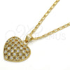 Oro Laminado Pendant Necklace, Gold Filled Style Heart Design, with White Micro Pave, Polished, Golden Finish, 04.156.0118.20 (02 MM Thickness, 20 Inches Length)