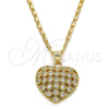 Oro Laminado Pendant Necklace, Gold Filled Style Heart Design, with White Micro Pave, Polished, Golden Finish, 04.156.0118.20 (02 MM Thickness, 20 Inches Length)