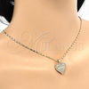 Oro Laminado Pendant Necklace, Gold Filled Style Heart and Love Design, with White Micro Pave, Polished, Golden Finish, 04.156.0076.1.20 (02 MM Thickness, 20 Inches Length)