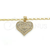 Oro Laminado Pendant Necklace, Gold Filled Style Heart and Love Design, with White Micro Pave, Polished, Golden Finish, 04.156.0076.1.20 (02 MM Thickness, 20 Inches Length)