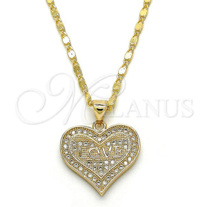 Gold Filled Necklace — Pendant Necklace Heart and Love Design with White — main product view — SKU 119335 | Oro Laminado collar — Pendant Necklace corazón and Love diseño with blanco — SKU 119335