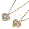 Oro Laminado Pendant Necklace, Gold Filled Style Heart and Love Design, with White Micro Pave, Polished, Golden Finish, 04.156.0076.1.20 (02 MM Thickness, 20 Inches Length)
